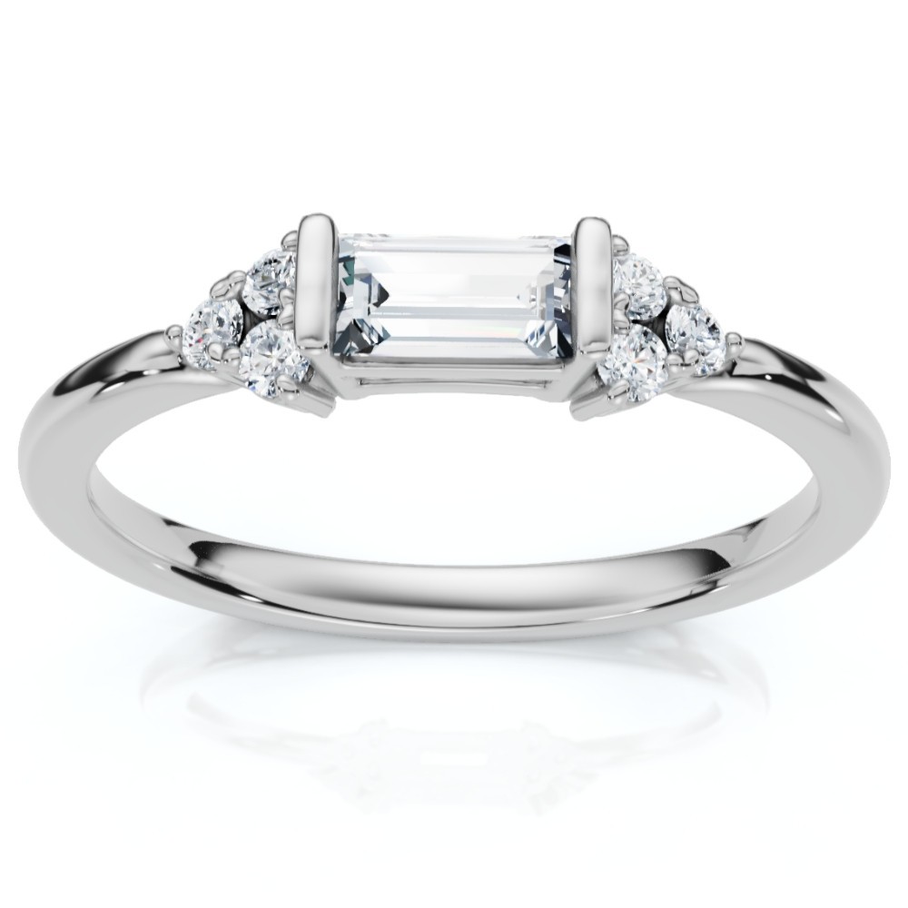 Baguette diamond engagement ring with side stones